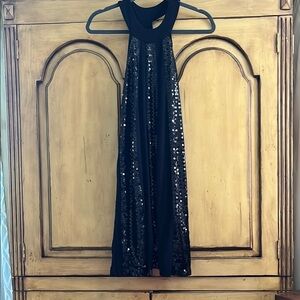 Black Sequin Halter Swing Dress